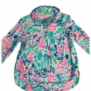 Lilly Pulitzer Fletcher Pullover Top Salt Is In Air Size Small Cotton Palm Pink